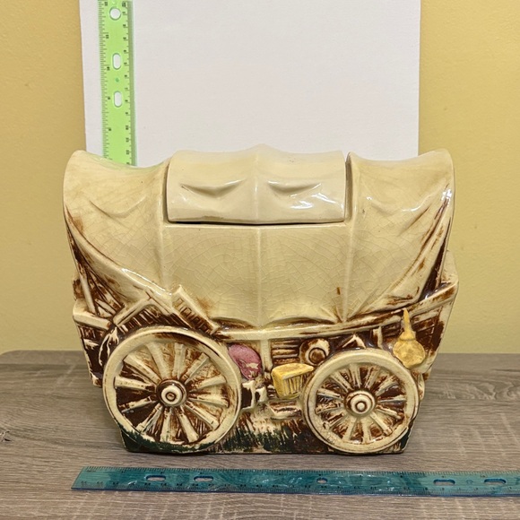 Rustic Ceramic Wagon Cookie Jar
